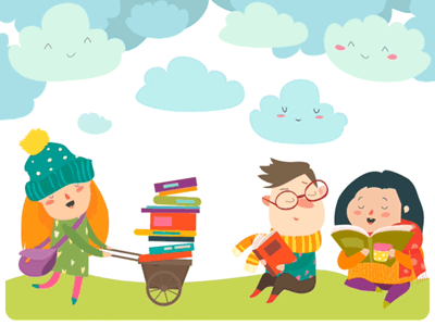 kids reading on clouds