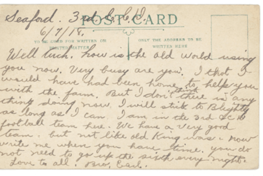Postcard sent to Arch from Earl